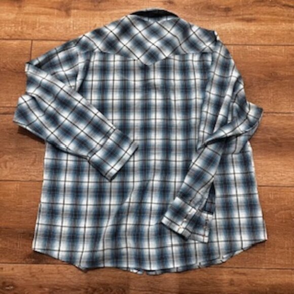 Wrangler‎ Blue Plaid Long Sleeve Western Pearl Snap Mens Size XXL - Picture 4 of 11